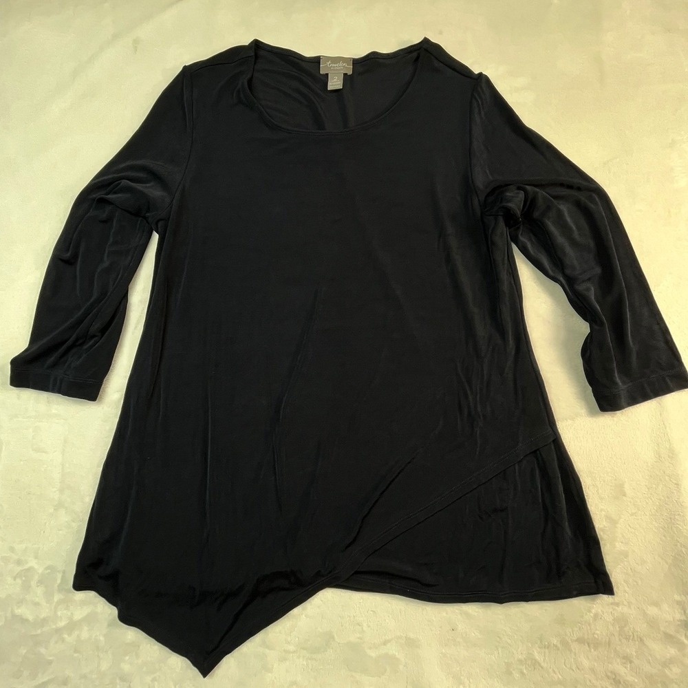 TRAVELERS by CHICO's Size 2 Womens L Top Shirt Asymmetric Dark Blue